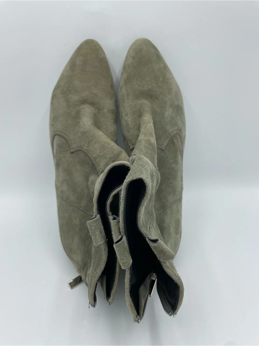 RAYE Olive Suede Ankle Booties with Block Heel